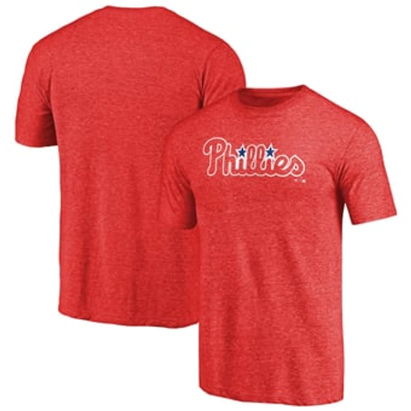 Men's Red Philadelphia Phillies Team Wordmark Tri-Blend T-Shirt
