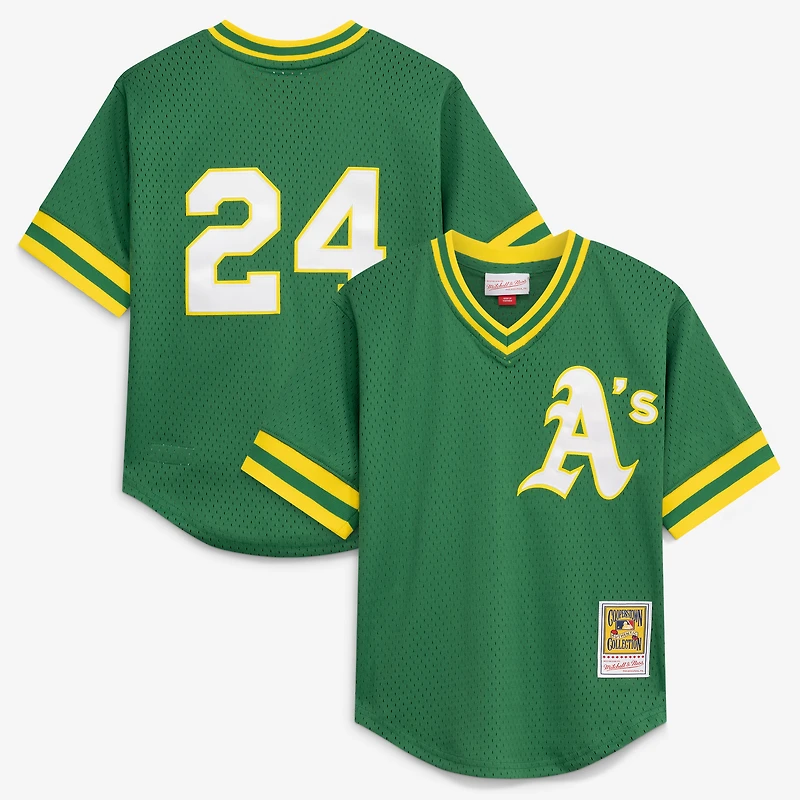 Youth Mitchell & Ness Rickey Henderson Green Athletics Cooperstown Collection Mesh Batting Practice Jersey