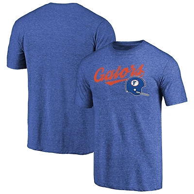 Men's Royal Florida Gators Helmet Script Tri-Blend T-Shirt