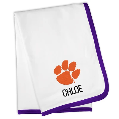 White Chad & Jake Clemson Tigers Personalized Blanket
