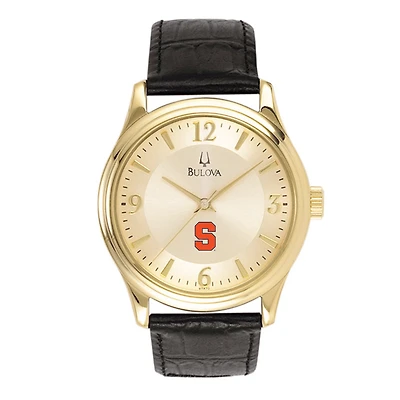 Men's Gold/Black Syracuse Orange Stainless Steel Leather Band Watch