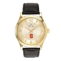 Men's Gold/Black Syracuse Orange Stainless Steel Leather Band Watch