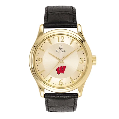 Men's Gold/Black Wisconsin Badgers Stainless Steel Leather Band Watch