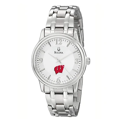 Men's Bulova Silver Wisconsin Badgers Stainless Steel Quartz Watch
