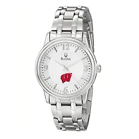 Men's Bulova Silver Wisconsin Badgers Stainless Steel Quartz Watch