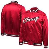 Men's Mitchell & Ness Red Chicago Bulls Hardwood Classics Throwback Wordmark Satin Jacket
