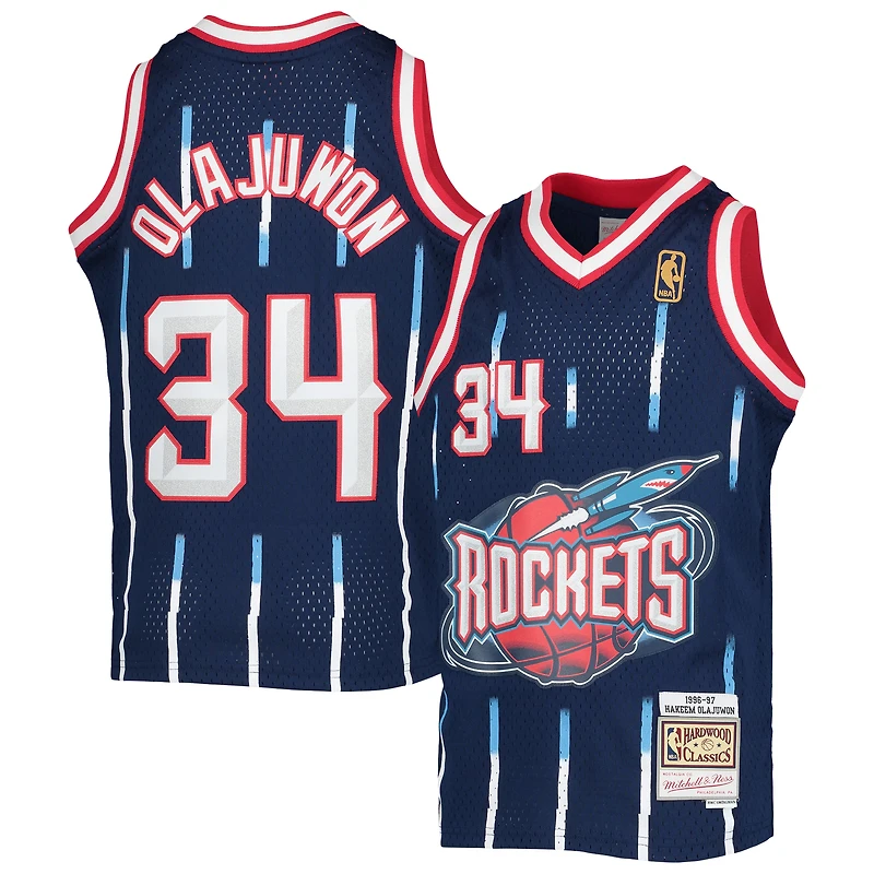 Youth Mitchell & Ness Navy Hakeem Olajuwon Houston Rockets 1996/97 Hardwood Classics Swingman Jersey