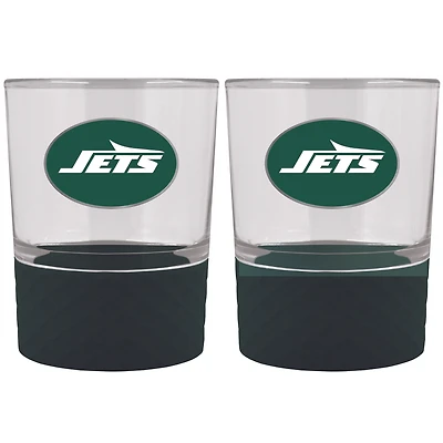 New York Jets 2-Pack 14oz. Rocks Glass Set with Silcone Grip