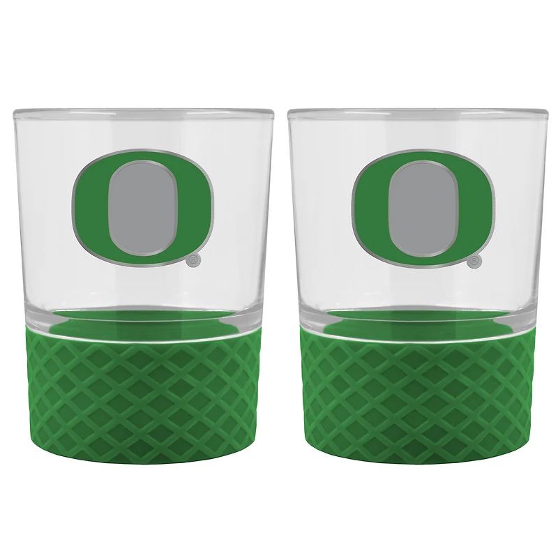 Oregon Ducks 2-Pack 14oz. Rocks Glass Set with Silcone Grip