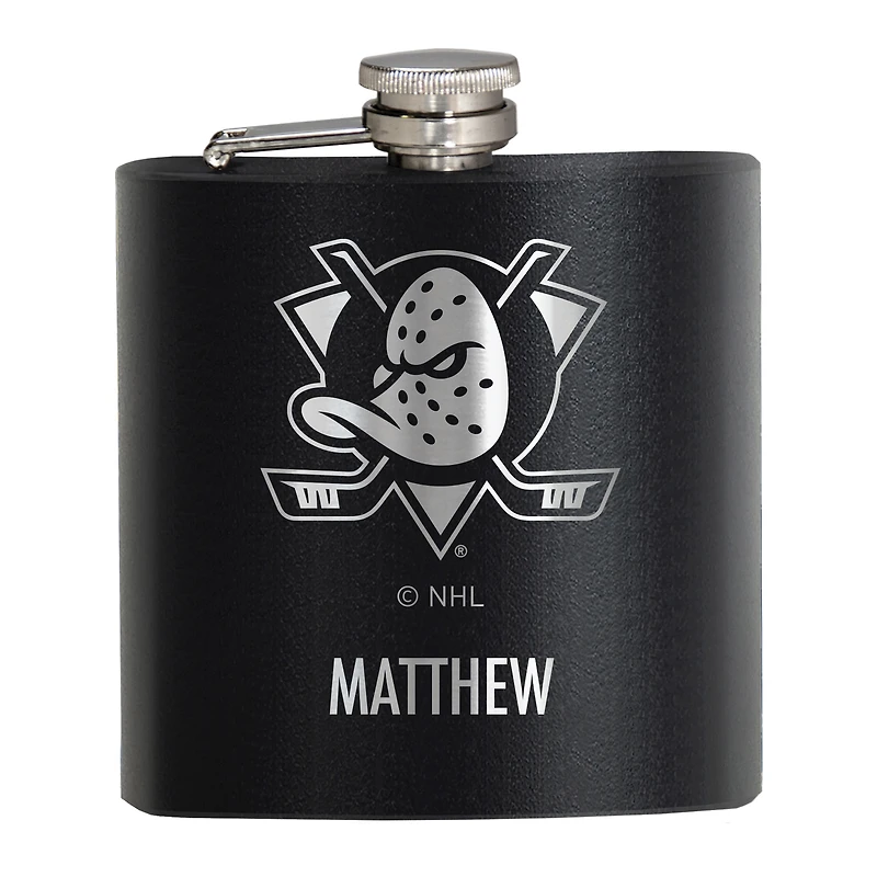 Black Anaheim Ducks 6oz. Personalized Stealth Hip Flask