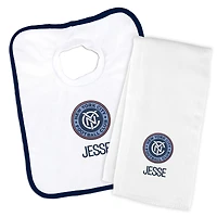 Infant White New York City FC Personalized Bib and Burp Cloth Set