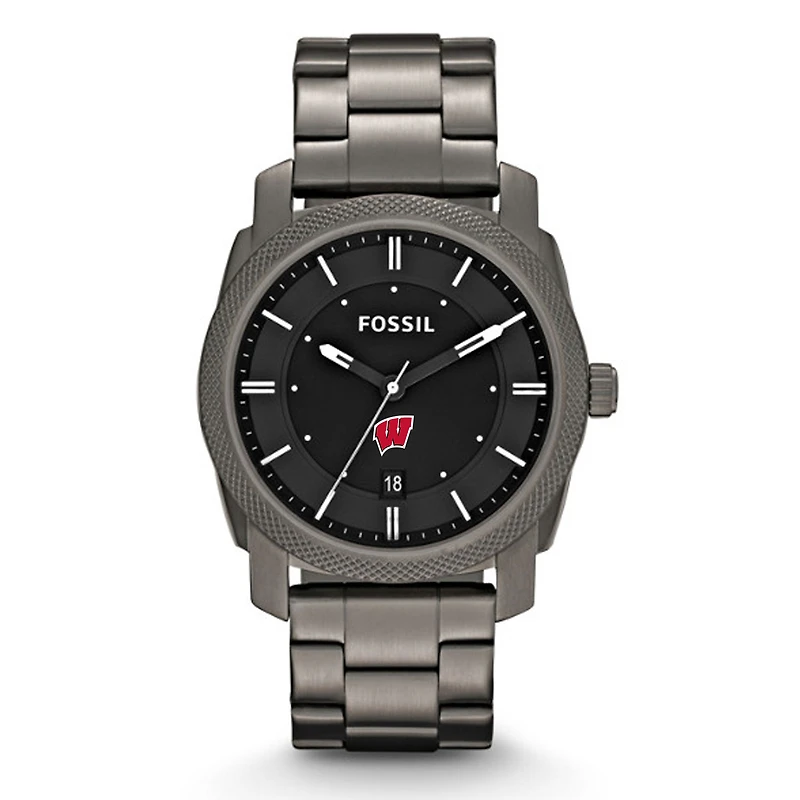 Fossil Wisconsin Badgers Machine Smoke Stainless Steel Watch