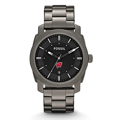 Fossil Wisconsin Badgers Machine Smoke Stainless Steel Watch