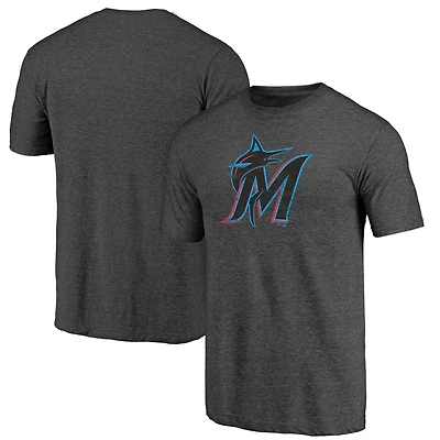 Men's Fanatics Charcoal Miami Marlins Weathered Official Logo Tri-Blend T-Shirt