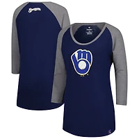 Women's Majestic Navy Milwaukee Brewers Raglan 3/4-Sleeve T-Shirt