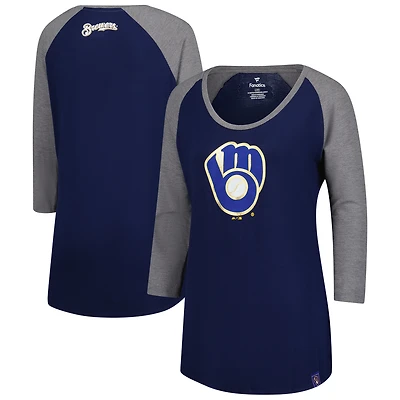 Women's Majestic Navy Milwaukee Brewers Raglan 3/4-Sleeve T-Shirt