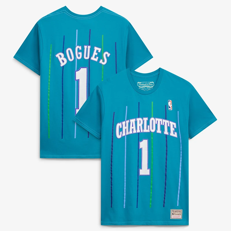 Men's Mitchell & Ness Muggsy Bogues Teal Charlotte Hornets Hardwood Classics Name & Number Player T-Shirt