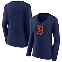 Women's Navy Detroit Tigers Logo Long Sleeve V-Neck T-Shirt