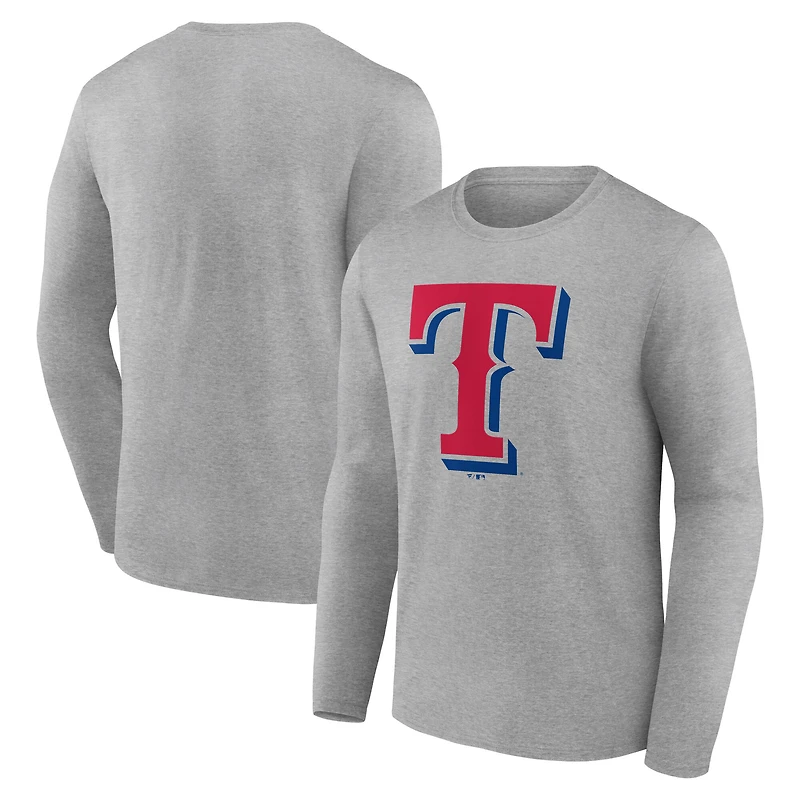 Men's Heather Gray Texas Rangers Official Team Logo Long Sleeve T-Shirt