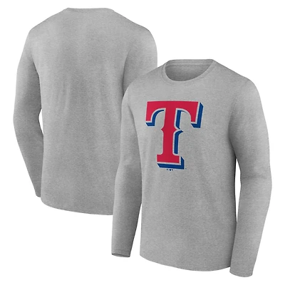 Men's Heather Gray Texas Rangers Official Team Logo Long Sleeve T-Shirt
