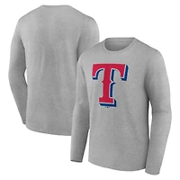 Men's Heather Gray Texas Rangers Official Team Logo Long Sleeve T-Shirt