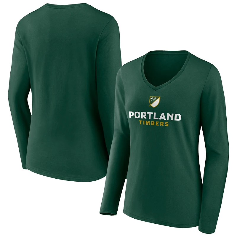 Women's Green Portland Timbers Shielded Long Sleeve V-Neck T-Shirt