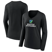 Women's Black Seattle Sounders FC Shielded Long Sleeve V-Neck T-Shirt