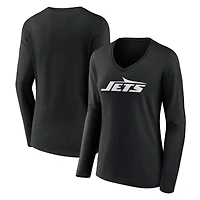 Women's Black New York Jets Primary Team Logo Long Sleeve V-Neck T-Shirt