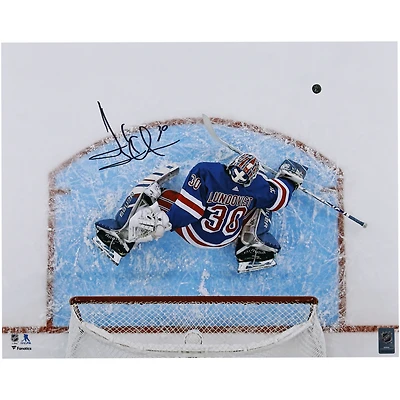 Henrik Lundqvist New York Rangers Autographed 16" x 20" Overhead Blocker Save Photograph