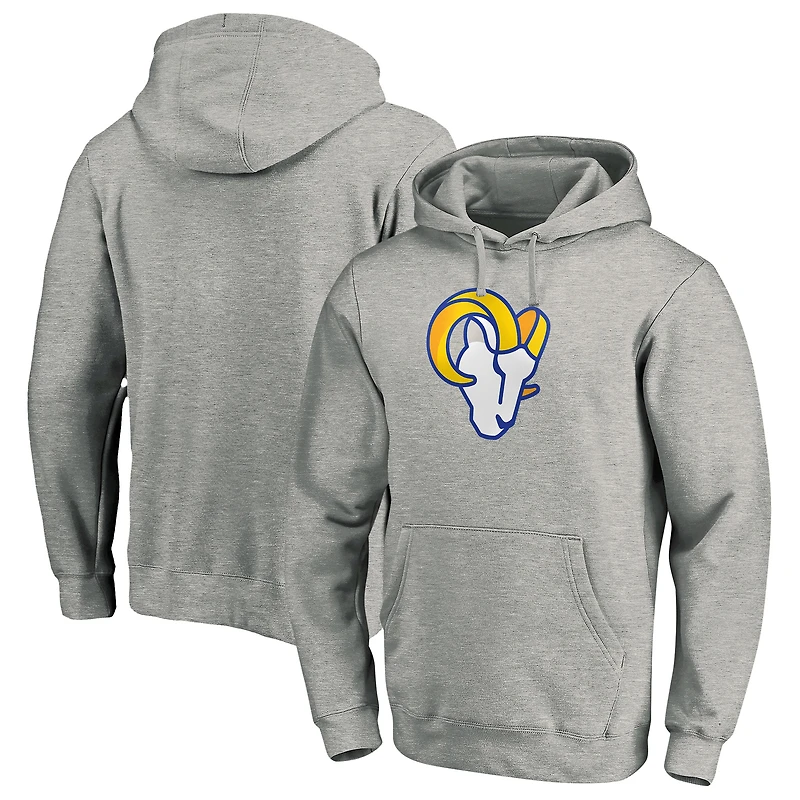 Men's Heather Gray Los Angeles Rams Primary Logo Fitted Pullover Hoodie