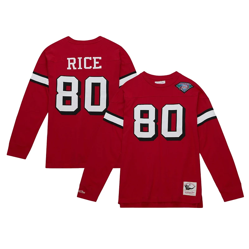 Men's Mitchell & Ness Jerry Rice Scarlet San Francisco 49ers Throwback Retired Player Name Number Long Sleeve Top