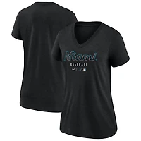 Women's Nike Heather Black Miami Marlins Authentic Collection Tri-Blend V-Neck T-Shirt