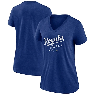 Women's Nike Heather Royal Kansas City Royals Authentic Collection Tri-Blend V-Neck T-Shirt