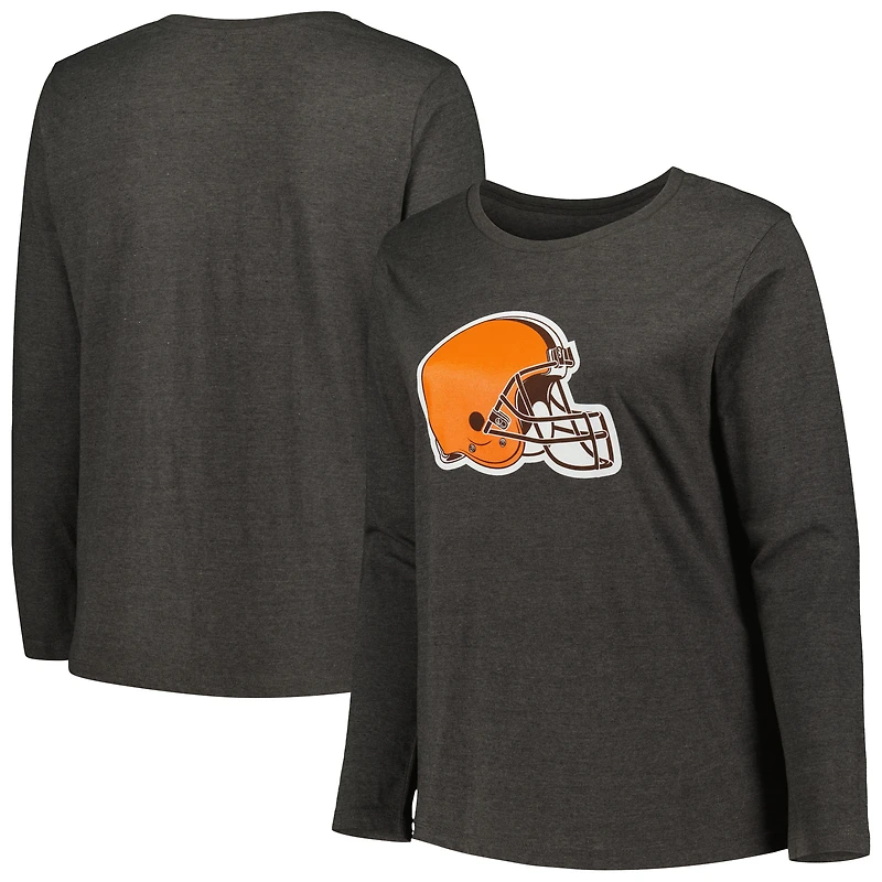 Women's Fanatics Charcoal Cleveland Browns Plus Size Primary Logo Long Sleeve T-Shirt