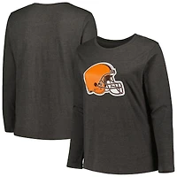 Women's Fanatics Charcoal Cleveland Browns Plus Size Primary Logo Long Sleeve T-Shirt