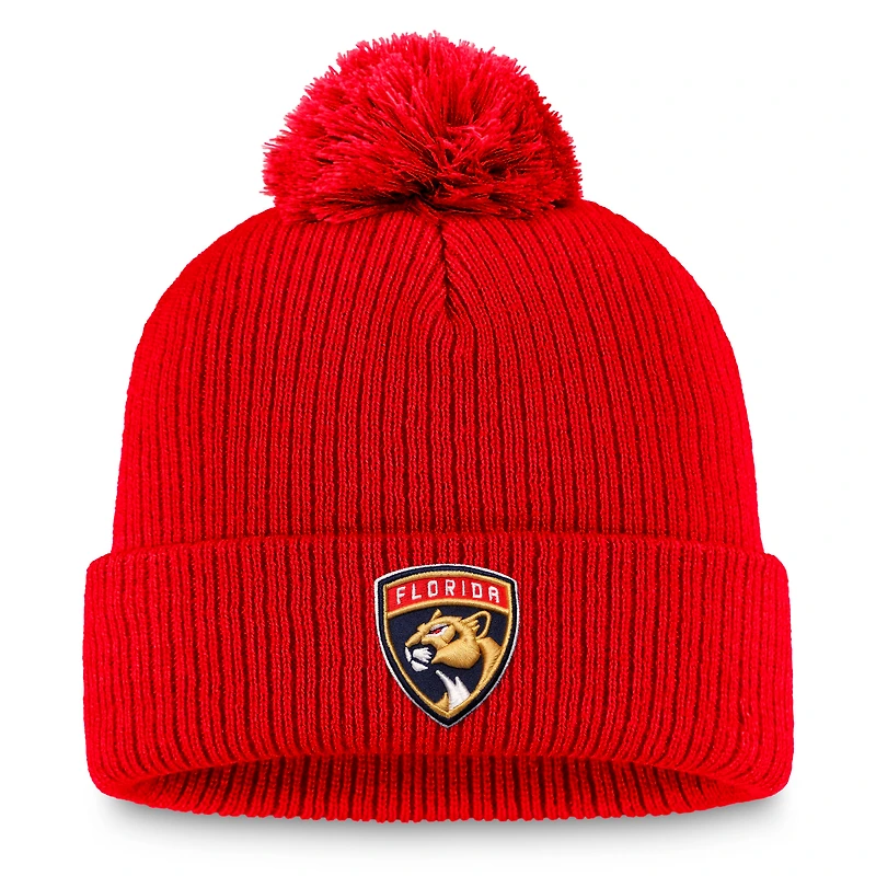 Men's Fanatics Red Florida Panthers Primary Logo Cuffed Knit Hat with Pom