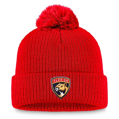 Men's Fanatics Red Florida Panthers Primary Logo Cuffed Knit Hat with Pom