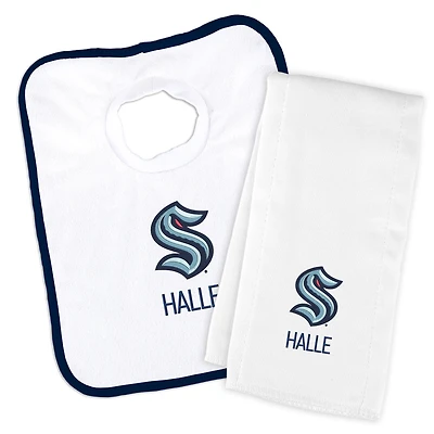 Infant White Seattle Kraken Personalized Bib and Burp Cloth Set