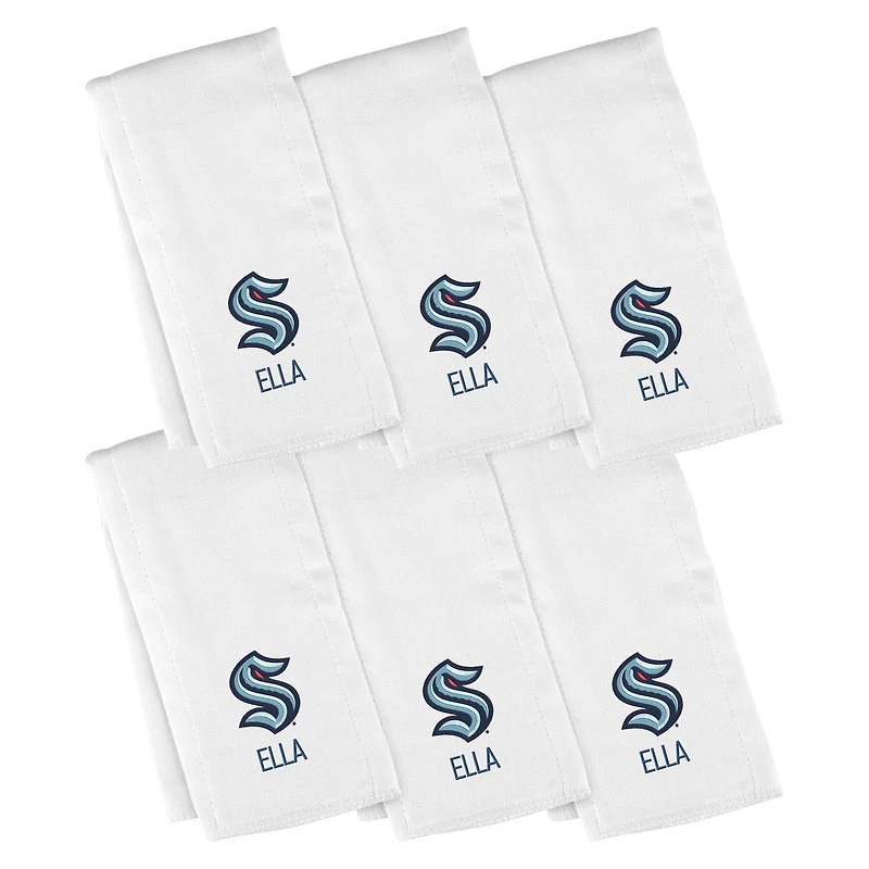 Infant White Seattle Kraken 6-Pack Personalized Burp Cloth Set