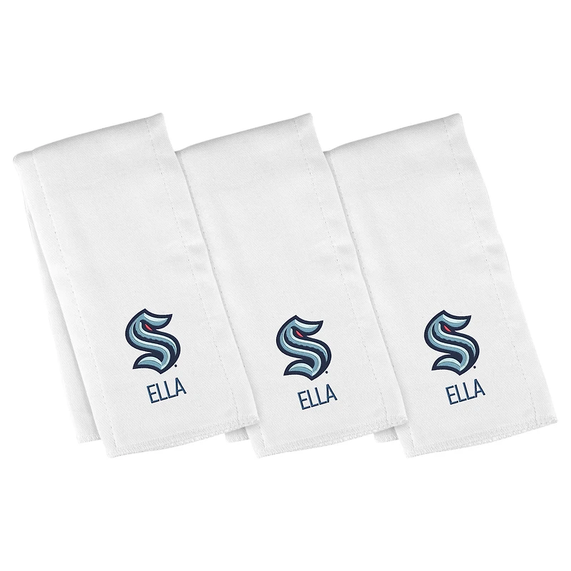 Infant White Seattle Kraken Personalized Burp Cloth Three-Pack