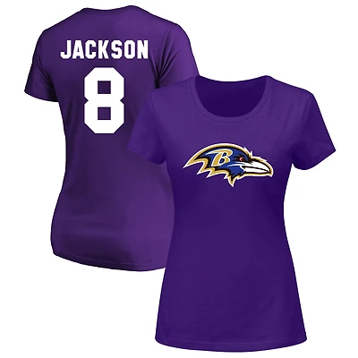 Women's Lamar Jackson Purple Baltimore Ravens Plus Fair Catch Name & Number V-Neck T-Shirt
