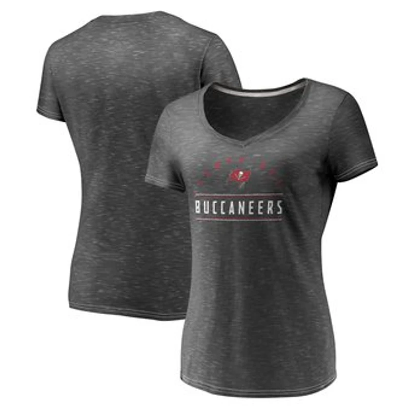 Women's Fanatics Charcoal Tampa Bay Buccaneers League Leader Space Dye V-Neck T-Shirt