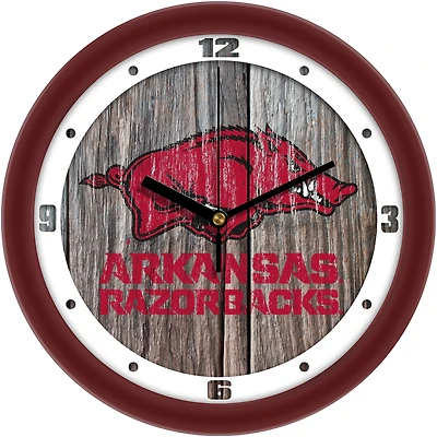 Arkansas Razorbacks 11.5'' Suntime Premium Glass Face Weathered Wood Wall Clock