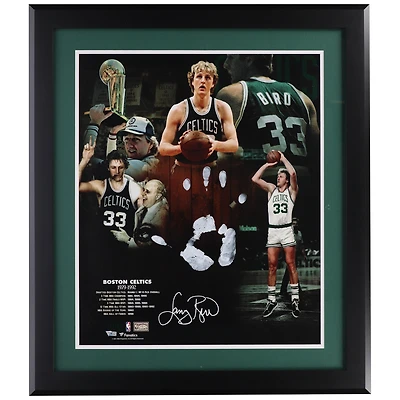 Larry Bird Boston Celtics Autographed 20" x 24" Career Collage with White Acrylic Paint Hand Print