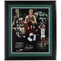 Larry Bird Boston Celtics Autographed 20" x 24" Career Collage with White Acrylic Paint Hand Print