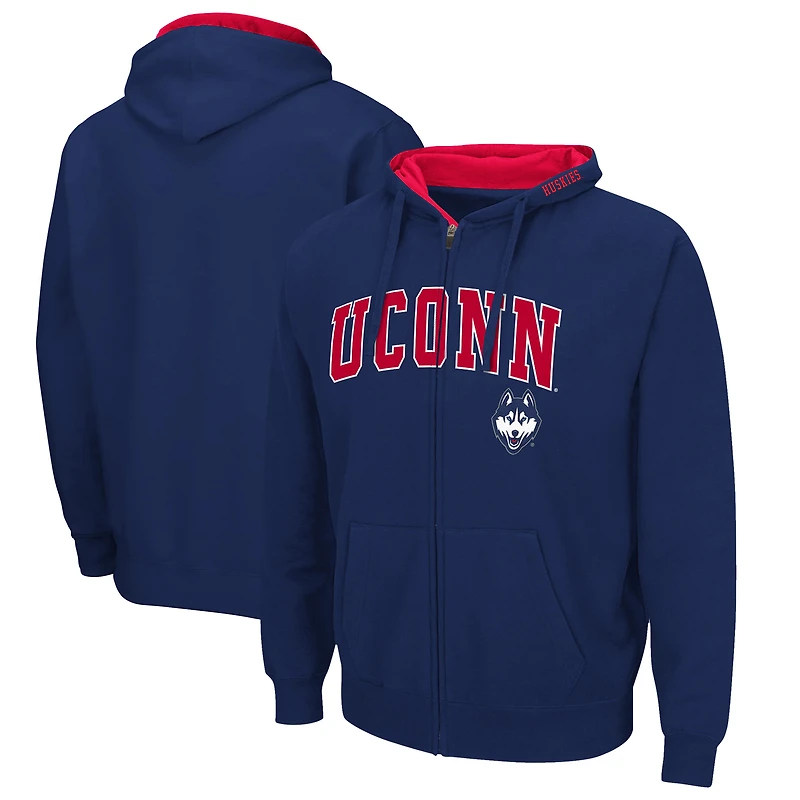 Men's Colosseum Navy UConn Huskies Arch & Logo 3.0 Full-Zip Hoodie