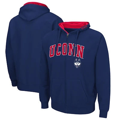 Men's Colosseum Navy UConn Huskies Arch & Logo 3.0 Full-Zip Hoodie