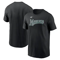 Men's Nike Black Florida Marlins Cooperstown Wordmark T-Shirt