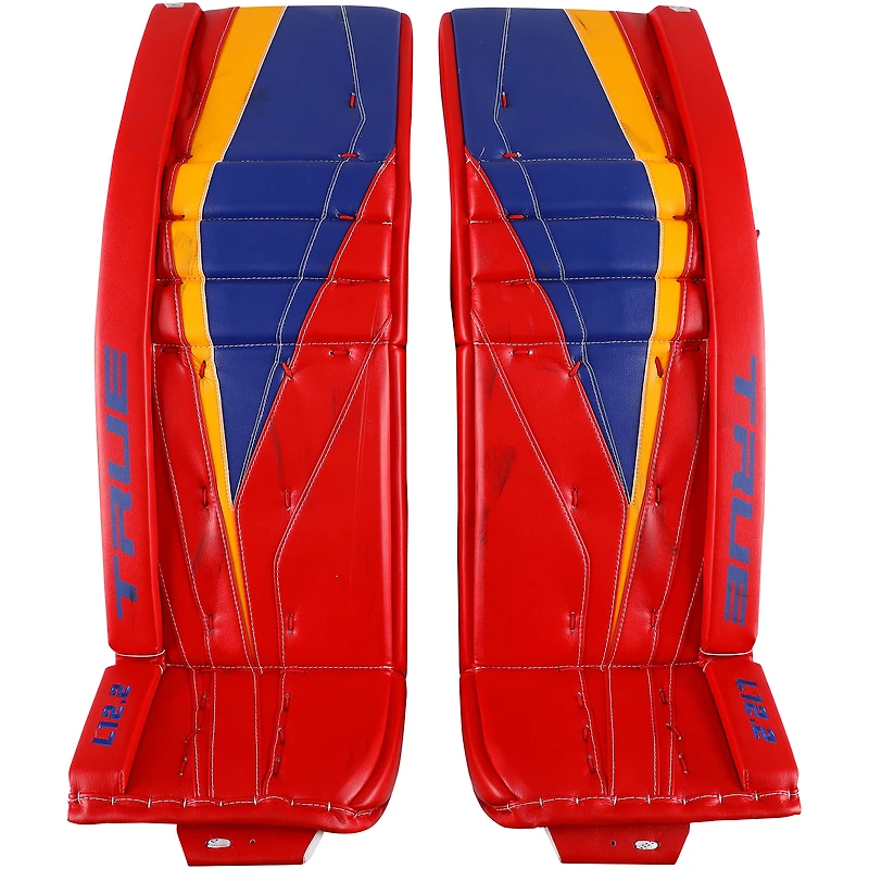 Jordan Binnington St. Louis Blues Autographed Game-Used Red Goalie Pads from the 2021 NHL Season