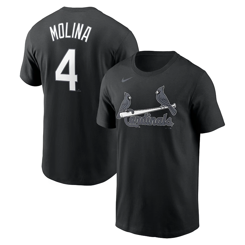 Men's Nike Yadier Molina Black St. Louis Cardinals Black & White Name & Number T-Shirt